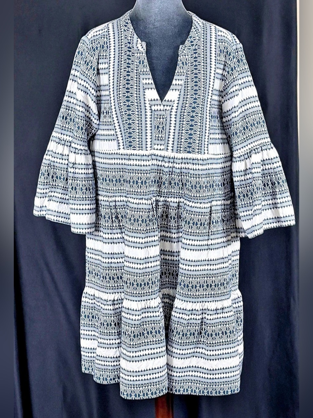 Ariat Whippoorwill Savannah Dress Geometric Mini Dress in Blue White Size Small3